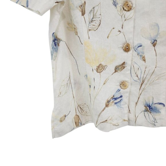 Cynthia Max Women's 100% Linen Floral Button Front Shirt Cottagecore - S - Picture 3 of 9